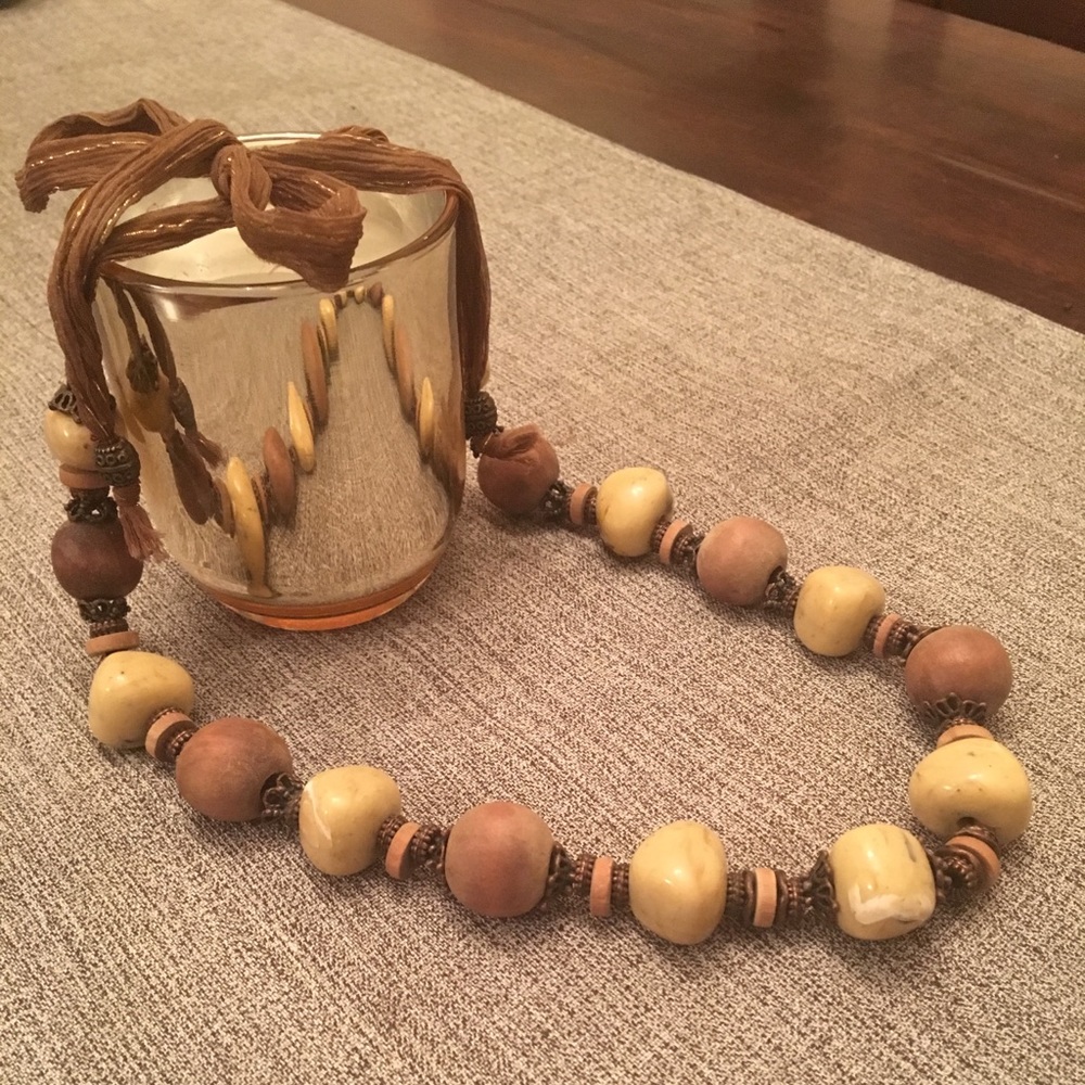 Stone and Wood Statement Necklace